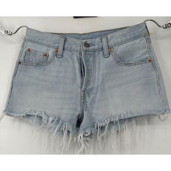 Women’s Levi’s 501 Button Fly Distressed Frayed Cut Off Denim Jean Shorts Sz 25 - Picture 2 of 15